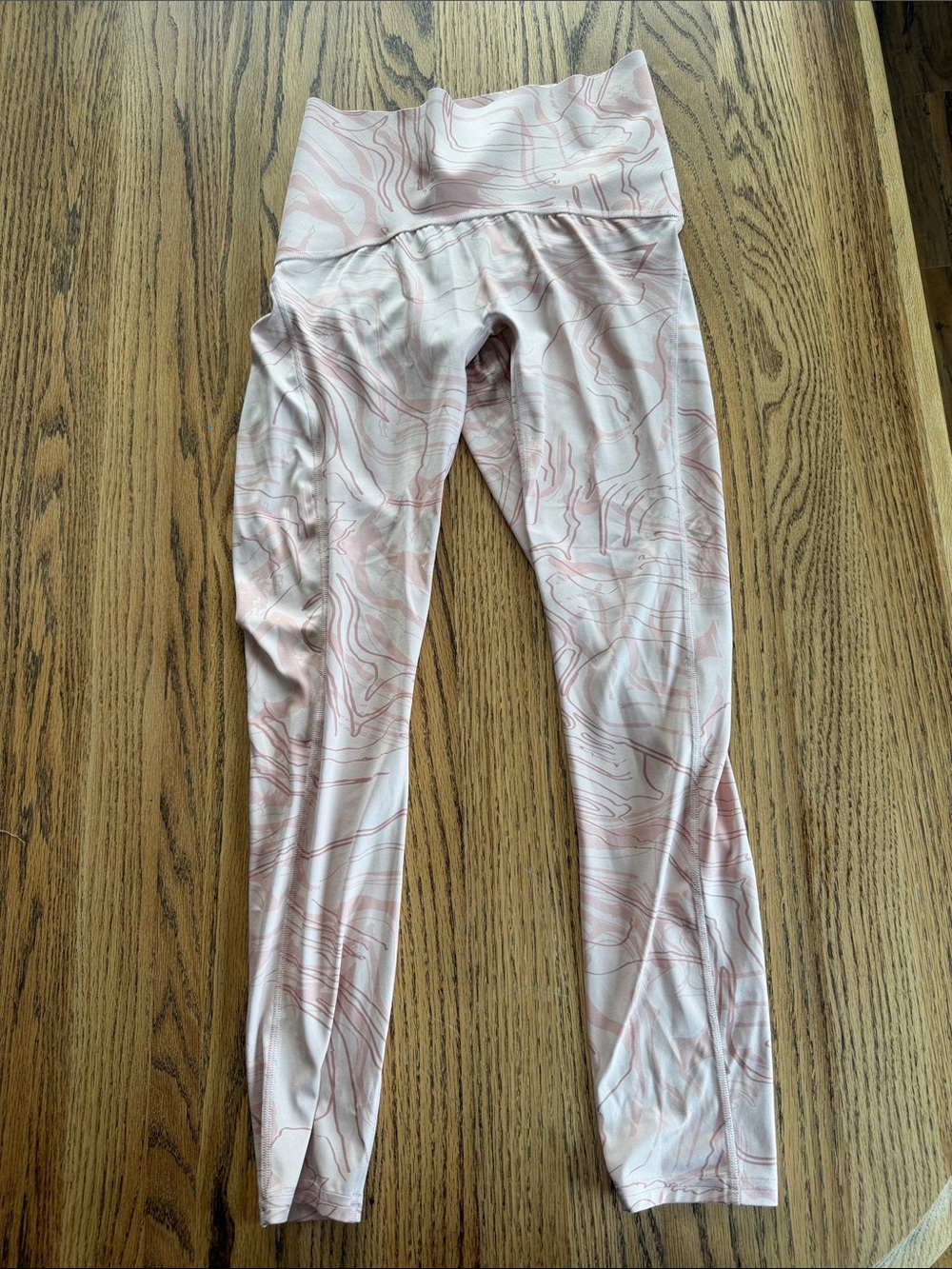 Gymshark Marble Print Leggings — Pale Pink & Cream